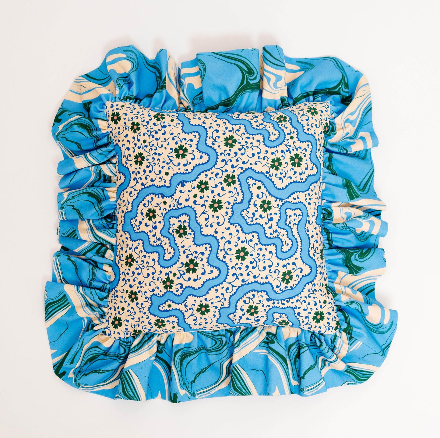 Load image into Gallery viewer, &amp;quot;Frilly fancy&amp;quot; Cushion in Cornflower Blue
