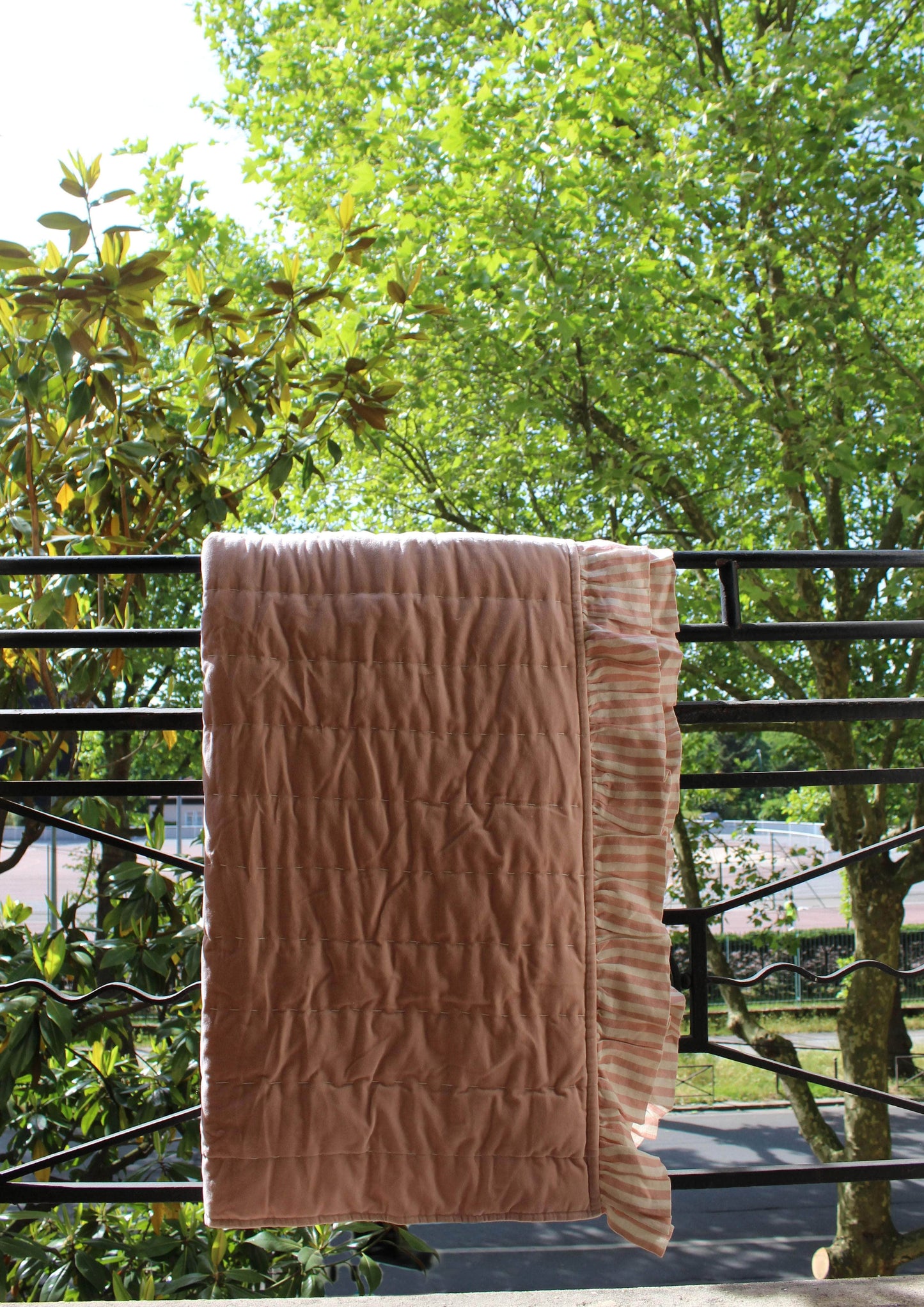 Blush Candy Stripe Linen and Velvet Quilt