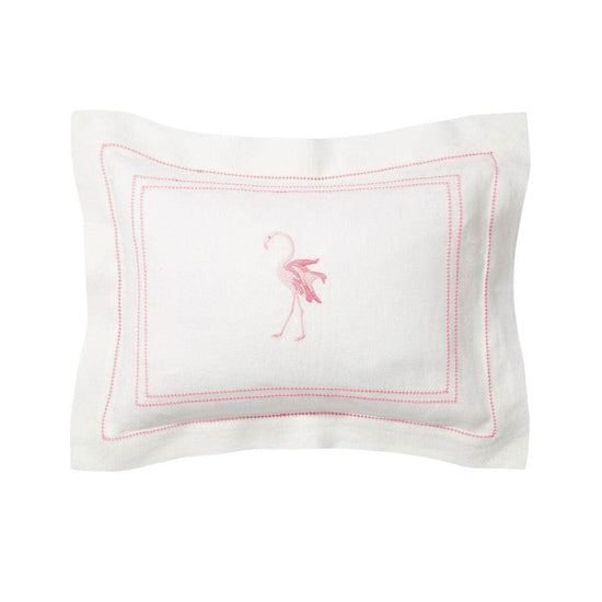 Small Pillow Pink Hemstitch Flamingo