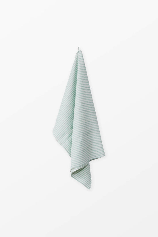 Load image into Gallery viewer, Turquoise + White Linen Bath Towel
