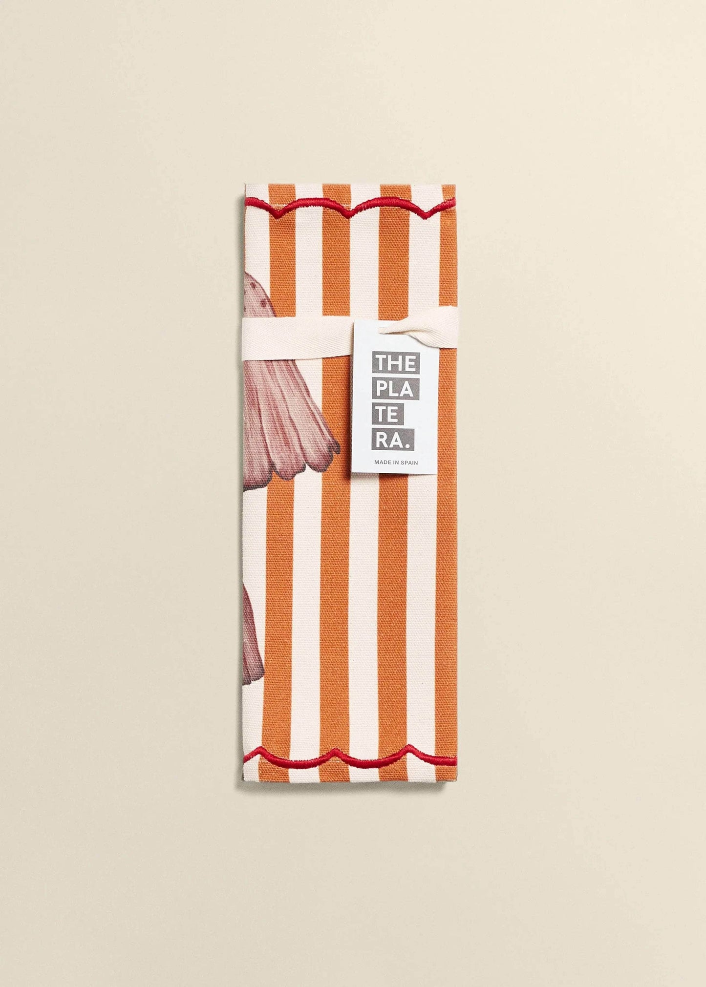 Orange Striped Mushroom Cotton Placemat With Red Embroidery