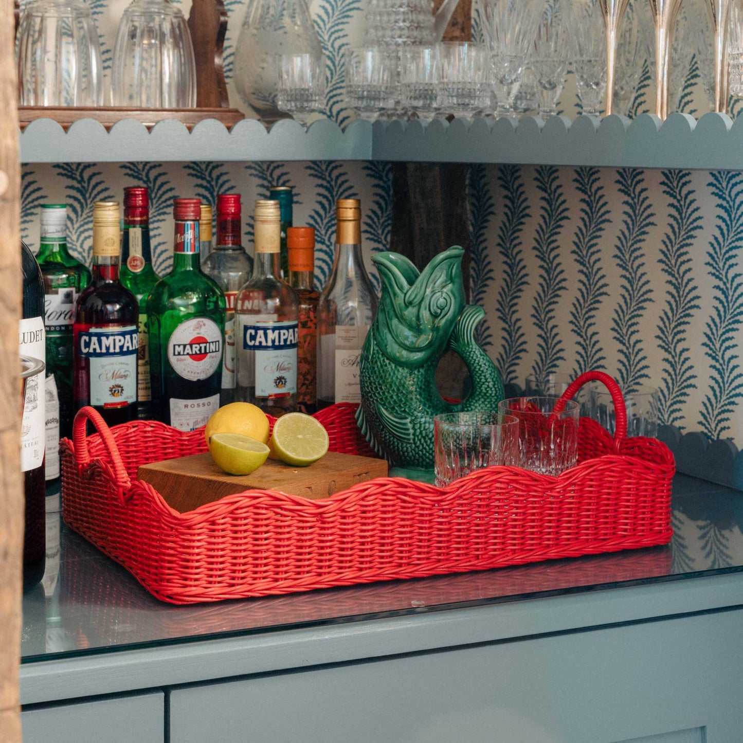 Rattan Scalloped Tray (Red)