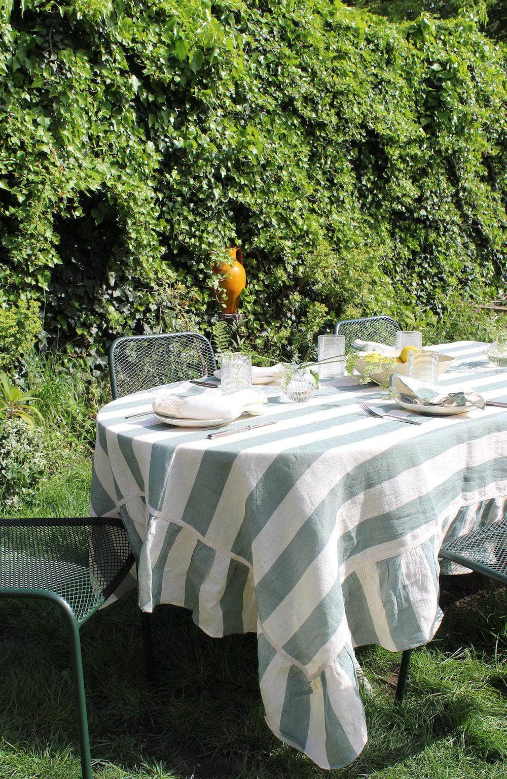 Sea Green Wide Stripe Tablecloth