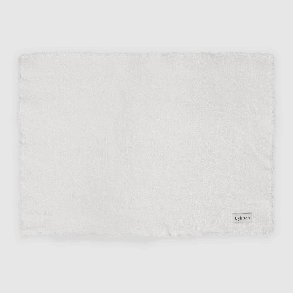 Fringed White Linen Placemat