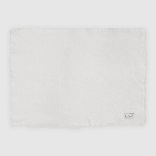 Fringed White Linen Placemat