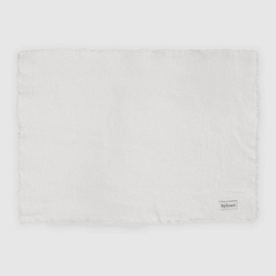 Fringed White Linen Placemat