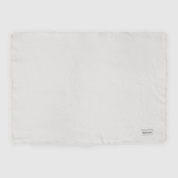 Fringed White Linen Placemat