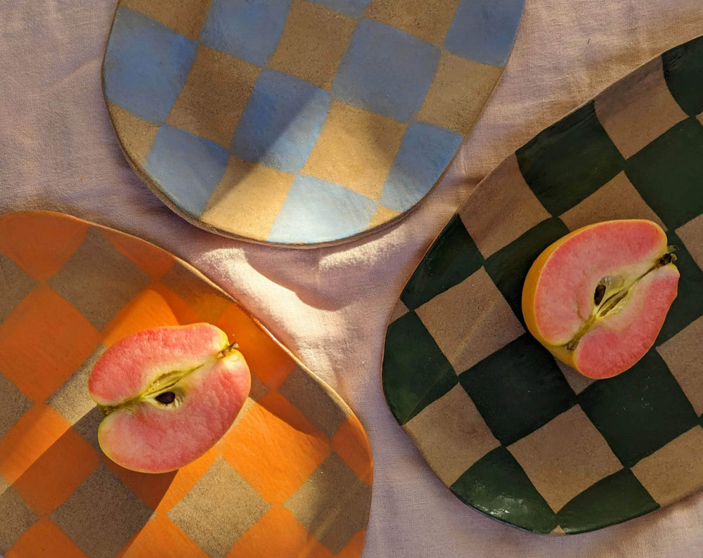 Orange Checks Oval Plate