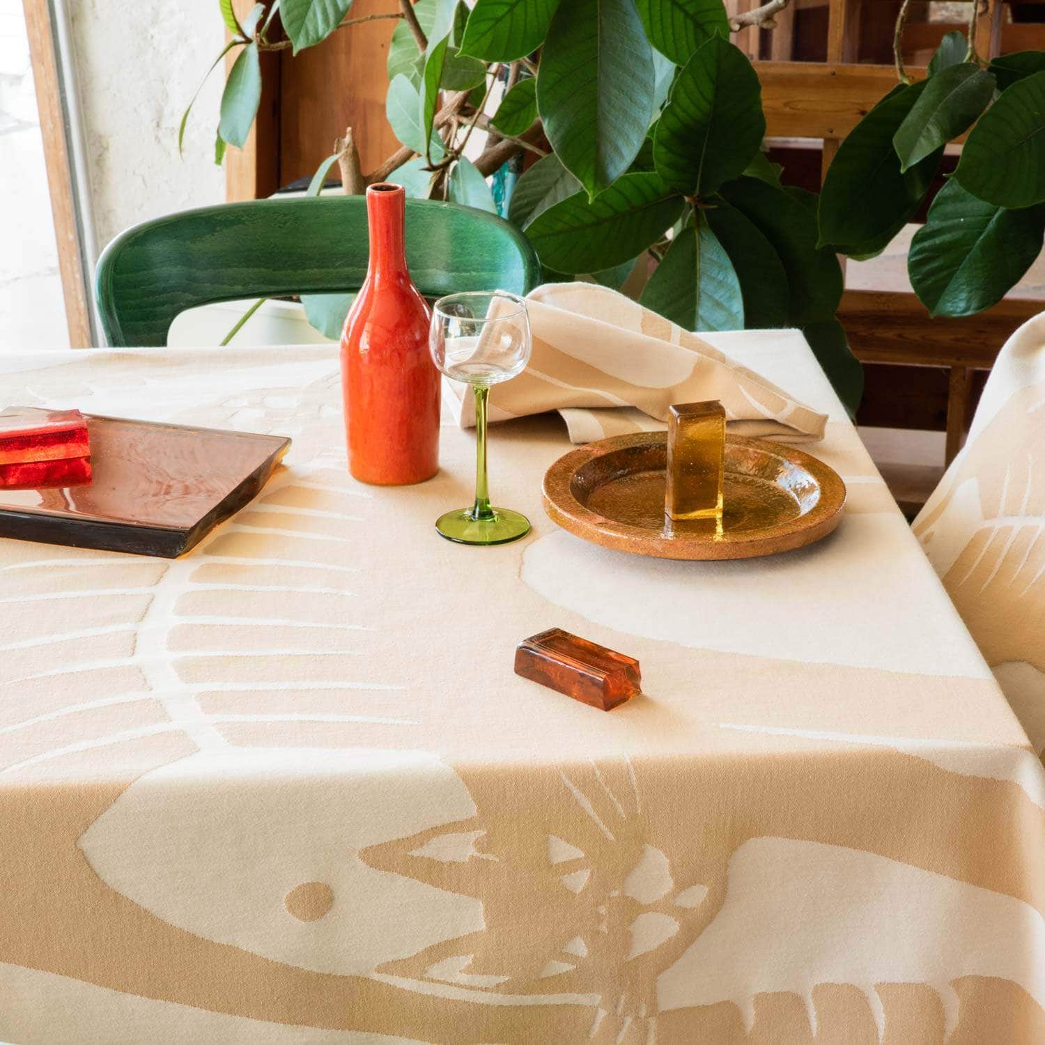 Cat Beige Cotton Tablecloth