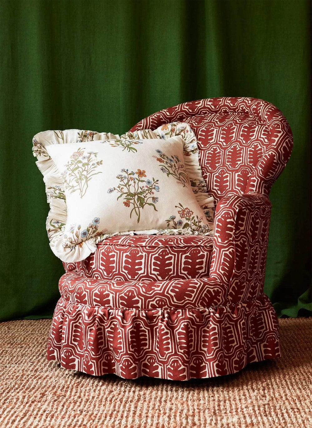 Flax & Field Flower Print Cushion with Frill