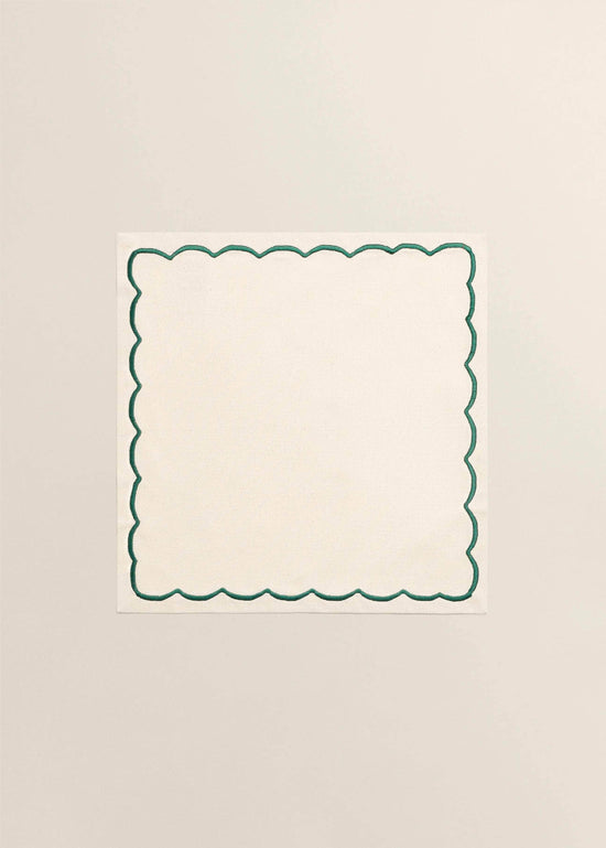 Beige Linen with Green Embroidered Napkins (Set of 2)