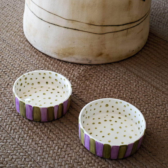 Olive On Purple Striped Pet Bowl