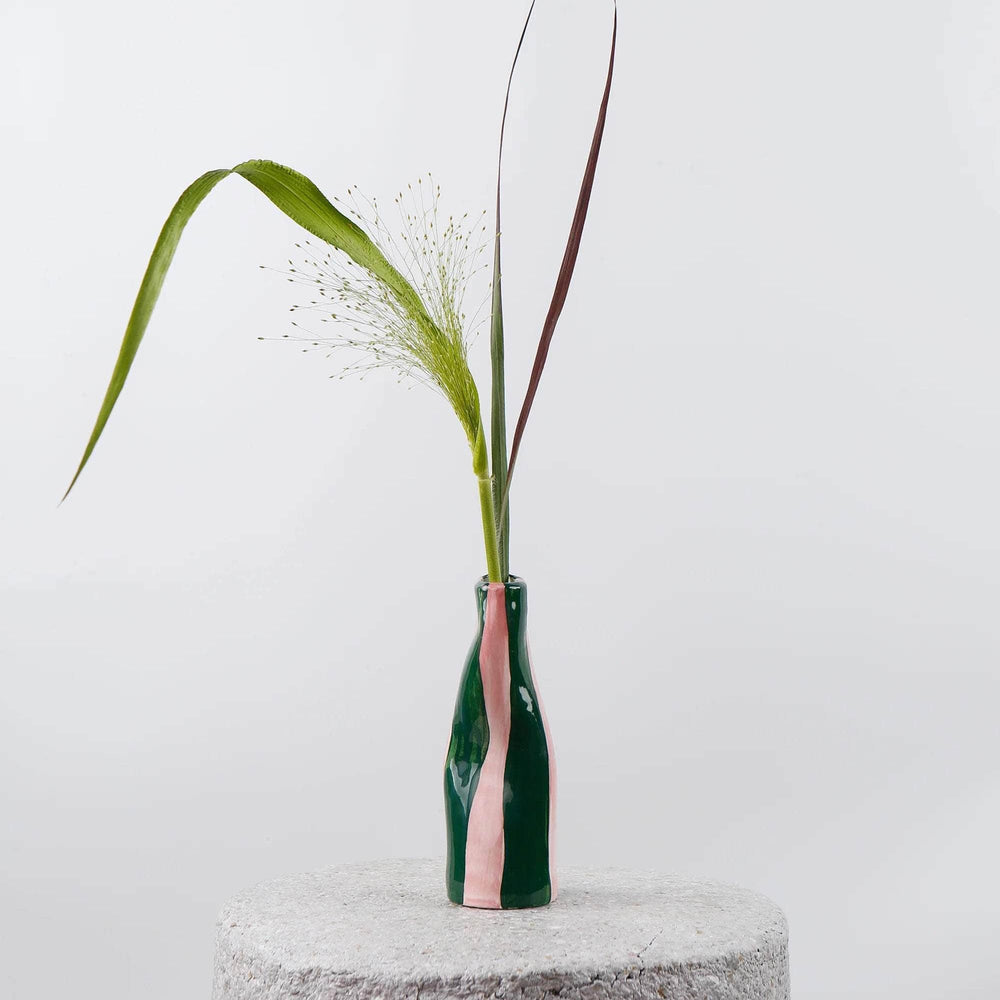 GREEN ON PINK STRIPES VASE
