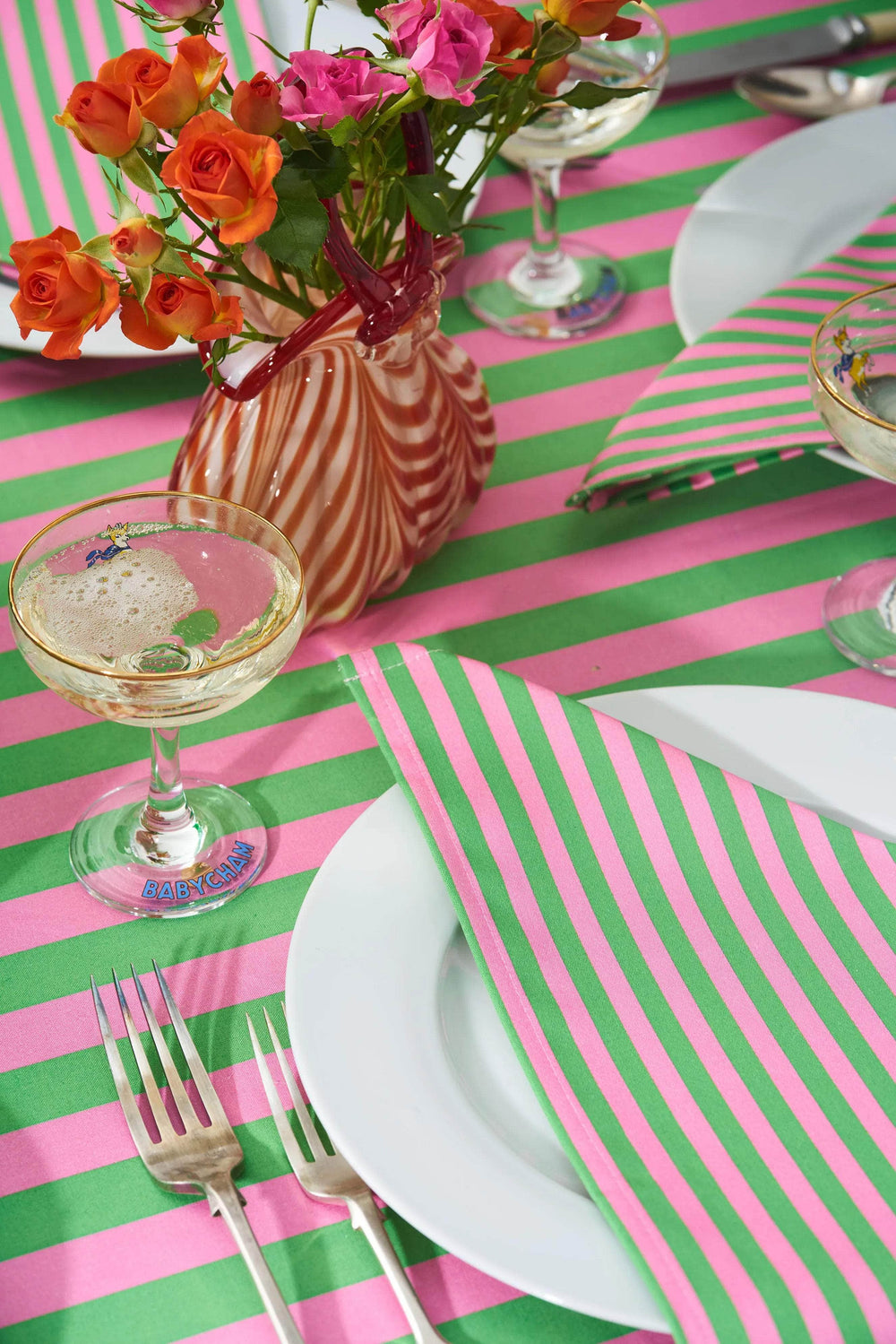 Peppermint and Strawberry Stripe Napkins | Set of 4
