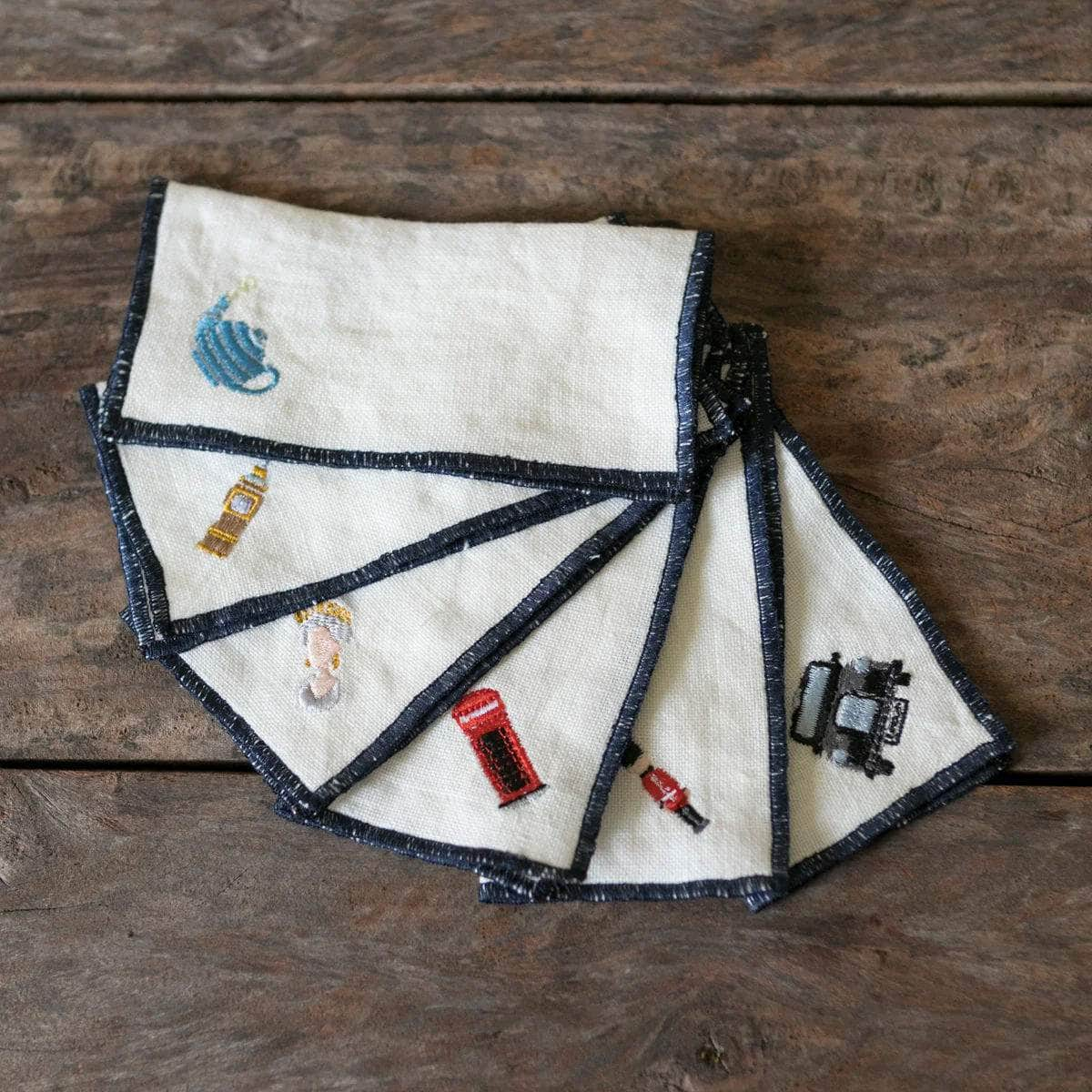 UK Themed Linen Cocktail Napkins | Set of 6