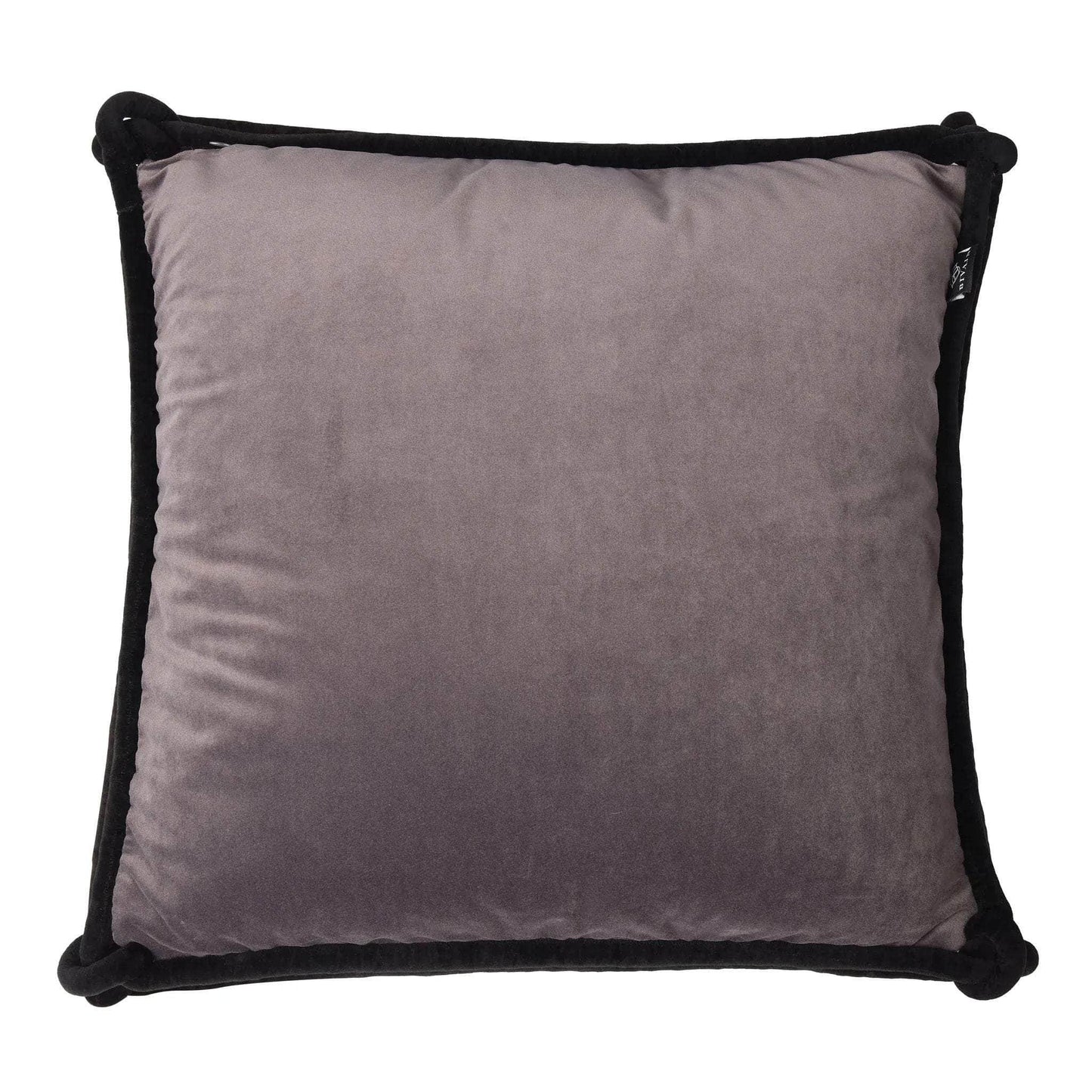 Load image into Gallery viewer, Plum &amp;amp; Grey Double-sided Velvet Cushion with Black Knotted Piping
