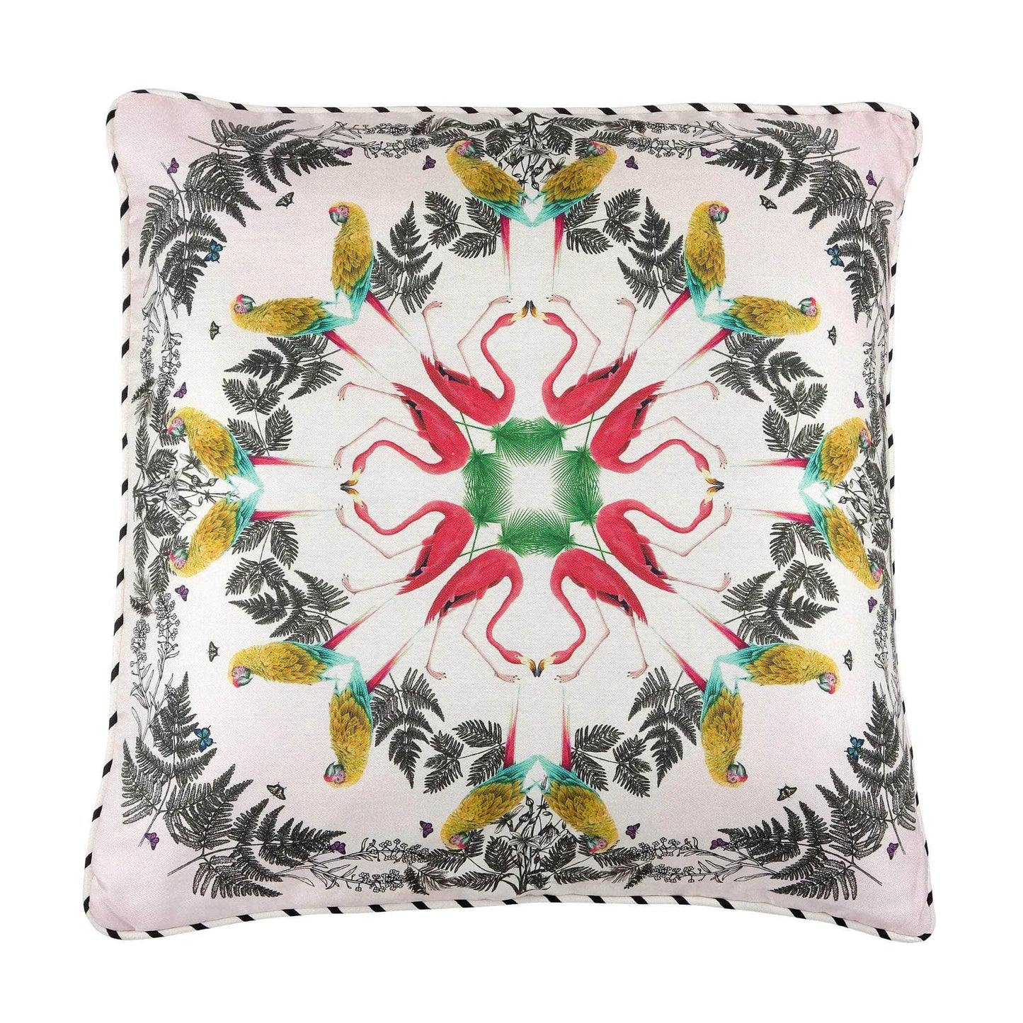 Load image into Gallery viewer, Silk Twill and Velvet Paradise Tropical Bird Print Cushion
