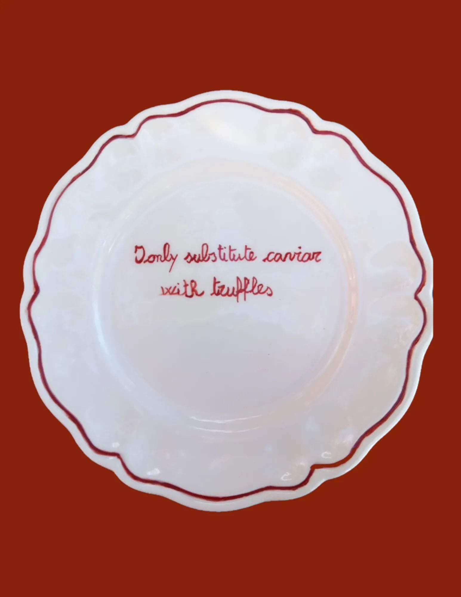 Sveva's Home Ceramic "I only substitute Caviar with Truffles" Scalloped Plate Set Of 4