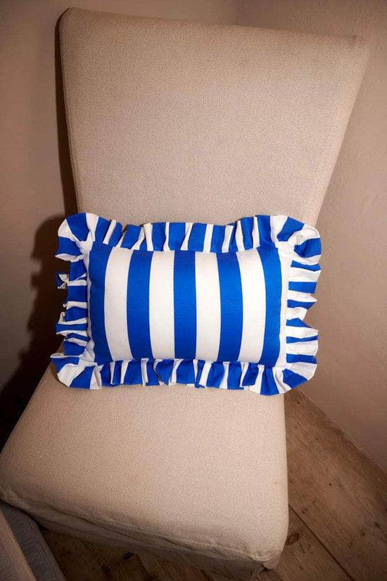 Blue and White Ruffle Detail Cushion | Rectangle