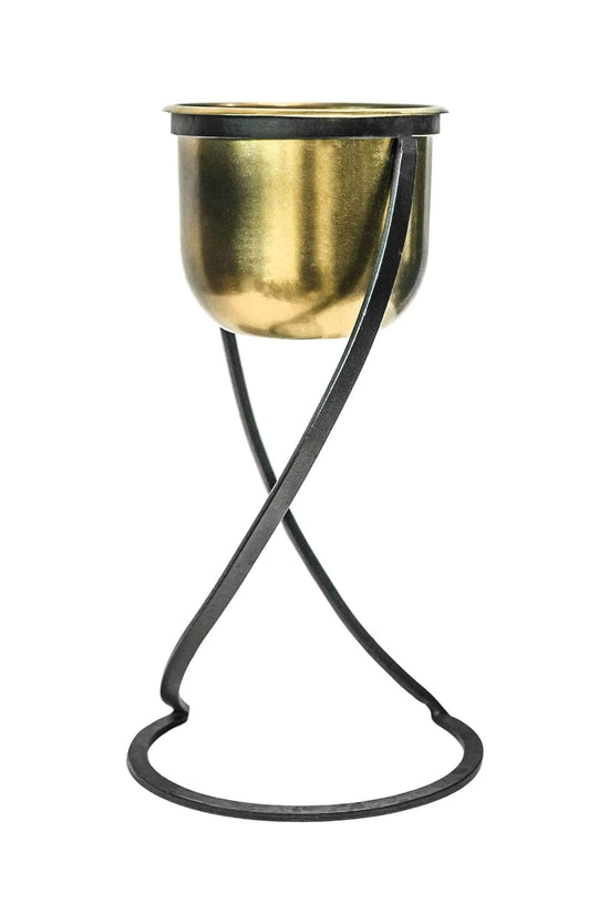 Load image into Gallery viewer, Indoor Kensington Brass Metal Round Planter on Stand
