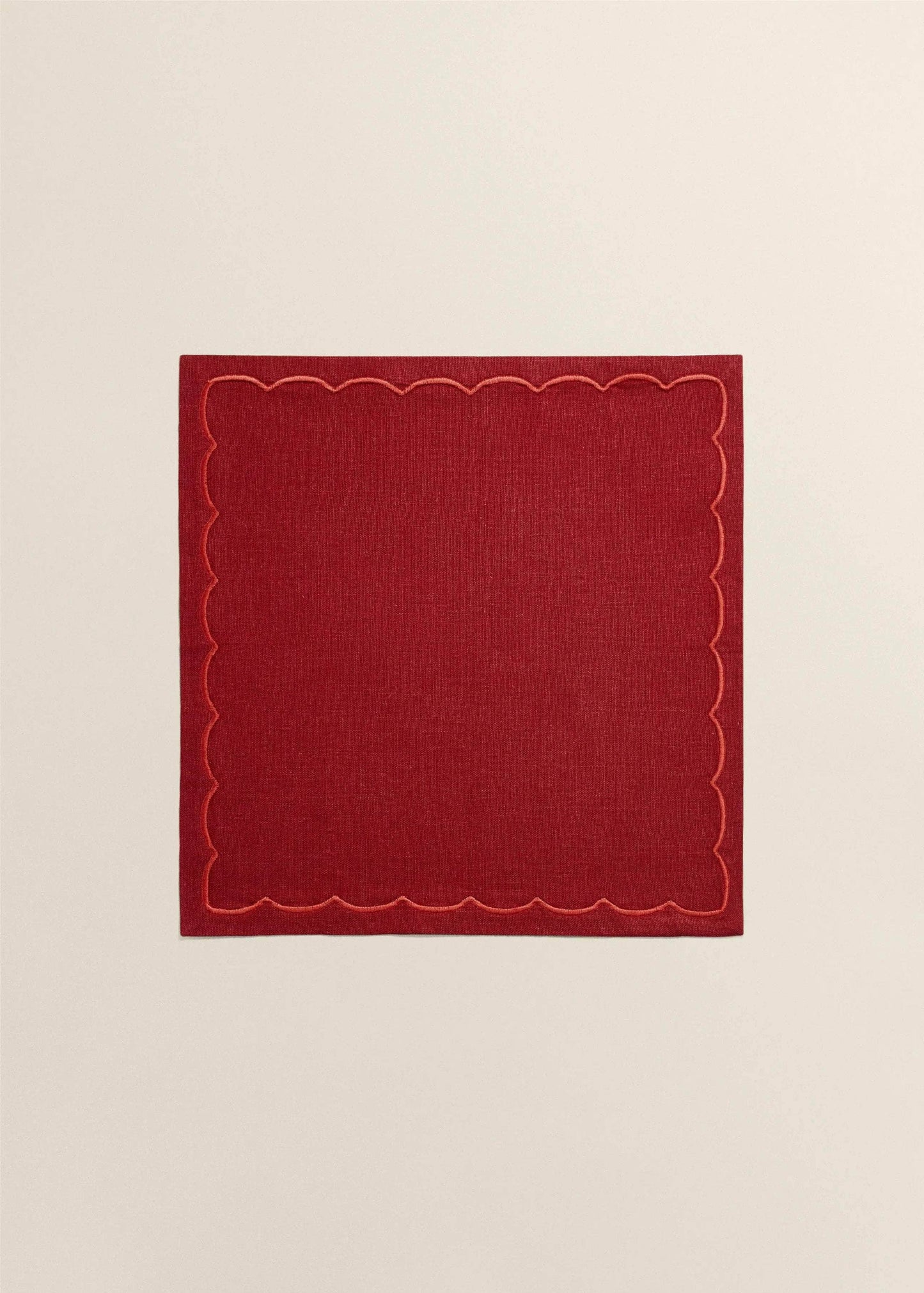 Dark Red Linen Embroidered Napkins (Set of 2)