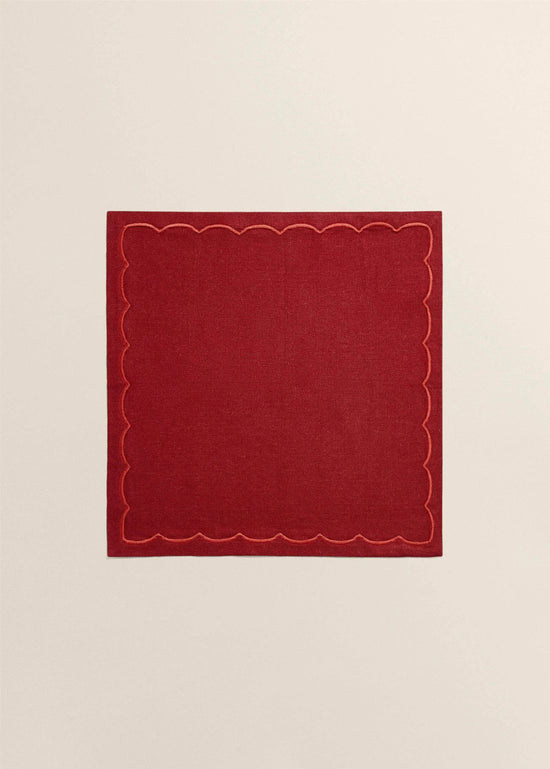 Dark Red Linen Embroidered Napkins (Set of 2)
