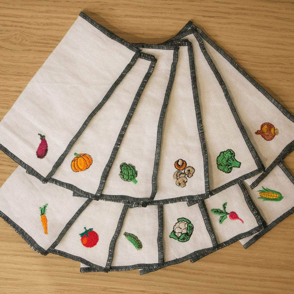Veggies Linen Cocktail Napkins | Set of 10