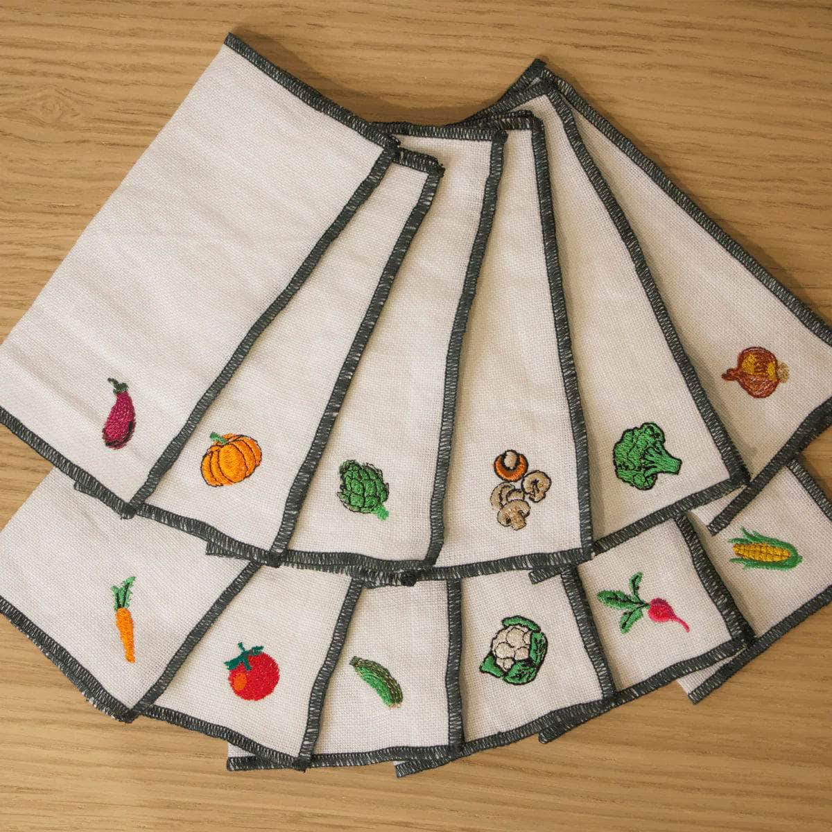 Veggies Linen Cocktail Napkins | Set of 10