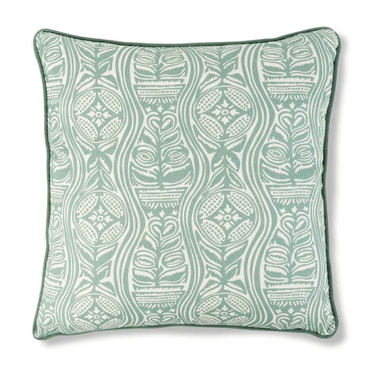 Dacha Print Cushion in Teal with Teal Trim