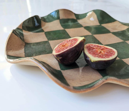 Green Check Wavy Serving Platter