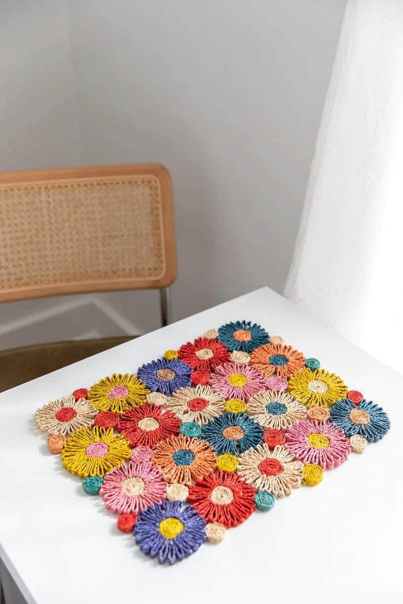 Fleur Raffia Placemat, Multicolor