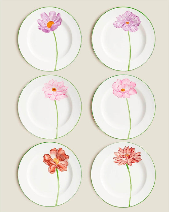 Hand Painted Flower Porcelain Set of 6 Plates