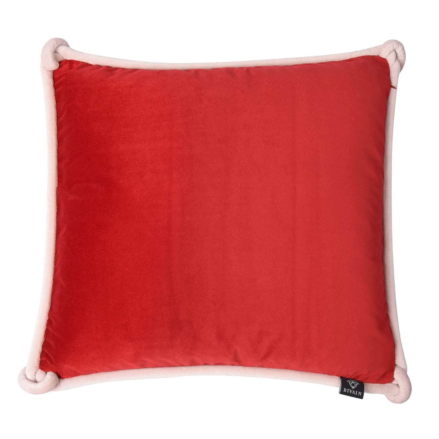 Red & Rose Double-Sided Velvet Cushion with Pale Pink Knotted Piping