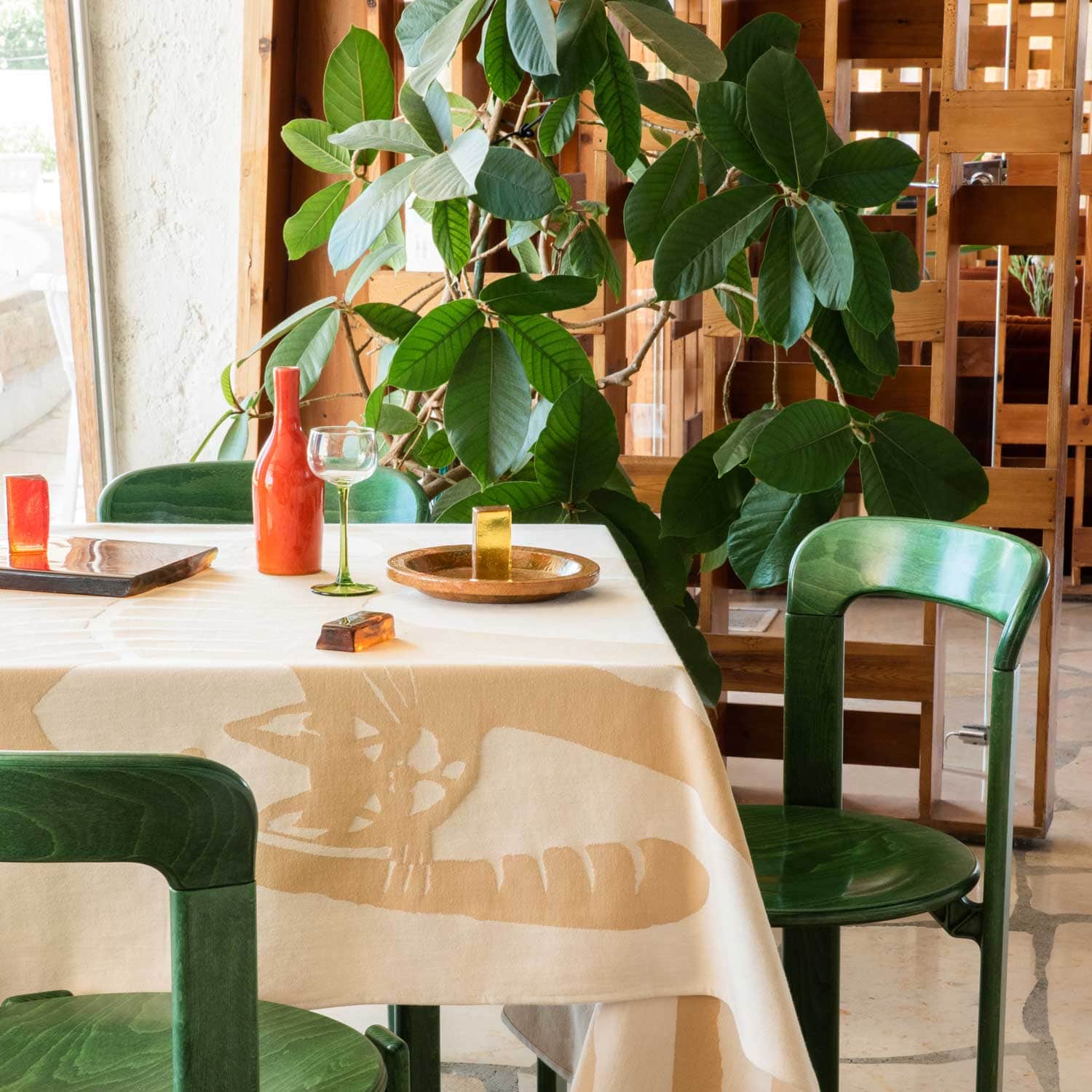 Cat Beige Cotton Tablecloth