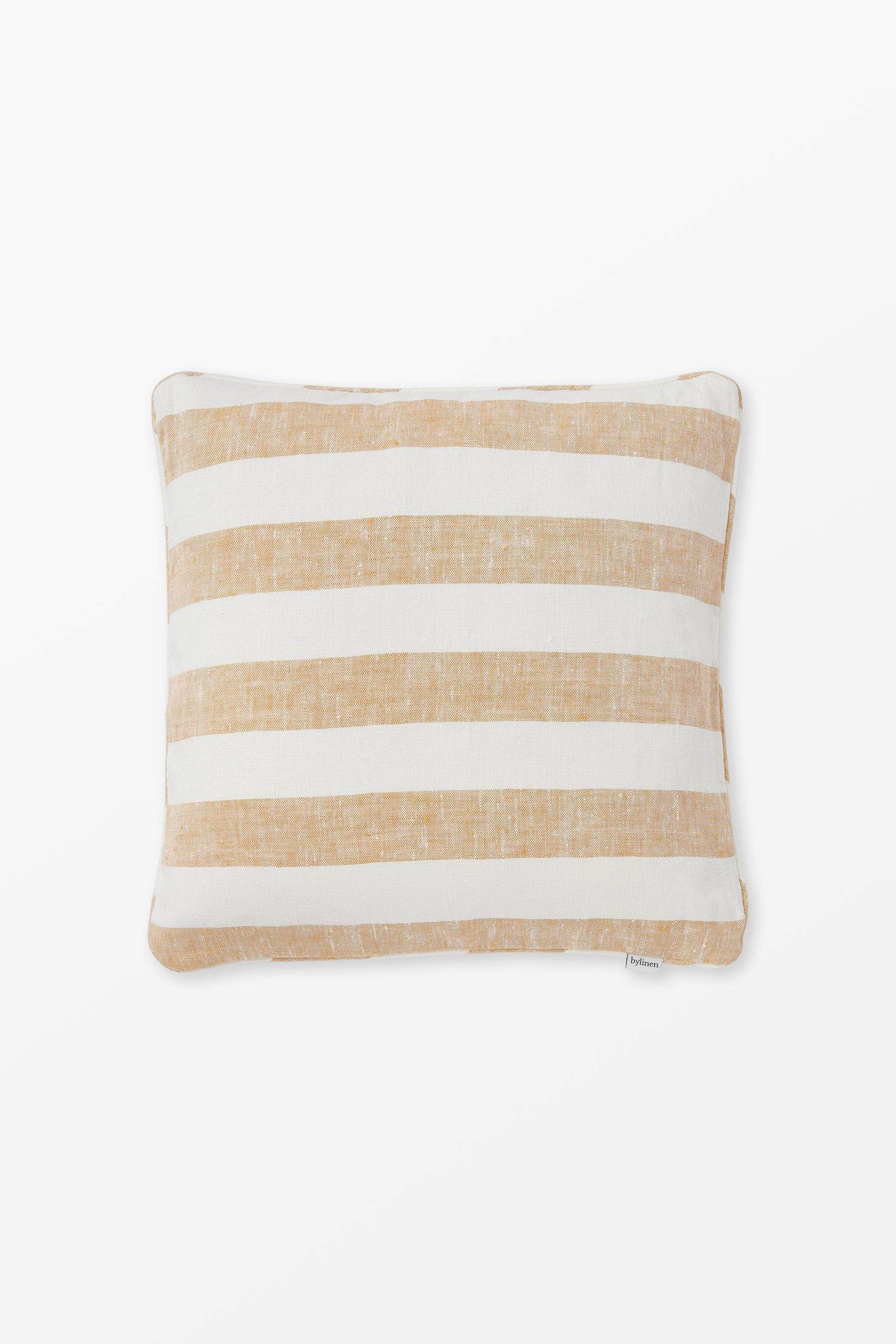 Yellow + White Striped Linen Cushion
