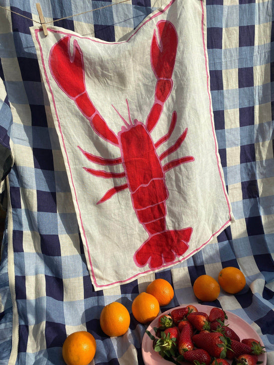 Load image into Gallery viewer, Lobster Embroidered Tea Towel
