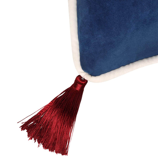 Load image into Gallery viewer, Navy Blue Velvet Rectangular Cushion with Tassels
