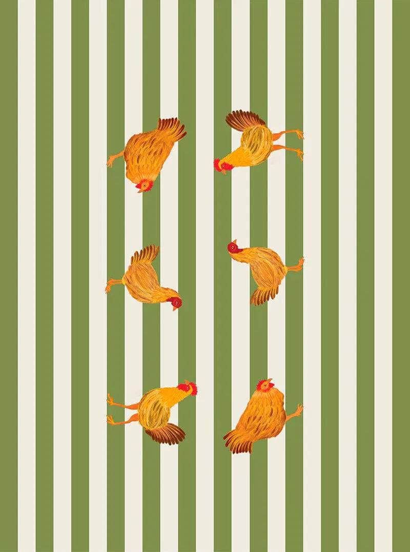 Cotton Green Striped Rooster Tablecloth