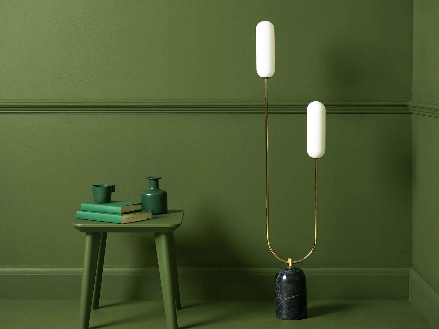 Olive green marble curve floor lamp