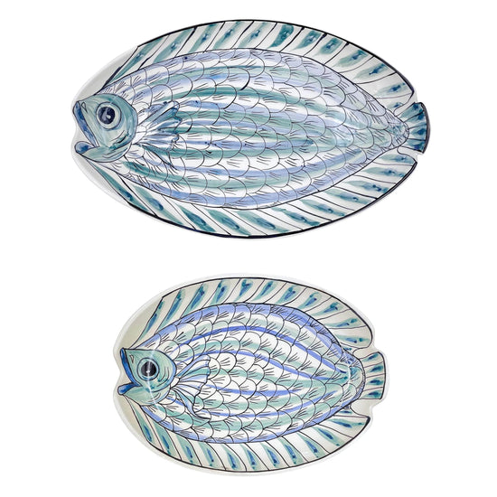 Set of Two Serving Platters, Blue Romina Fish