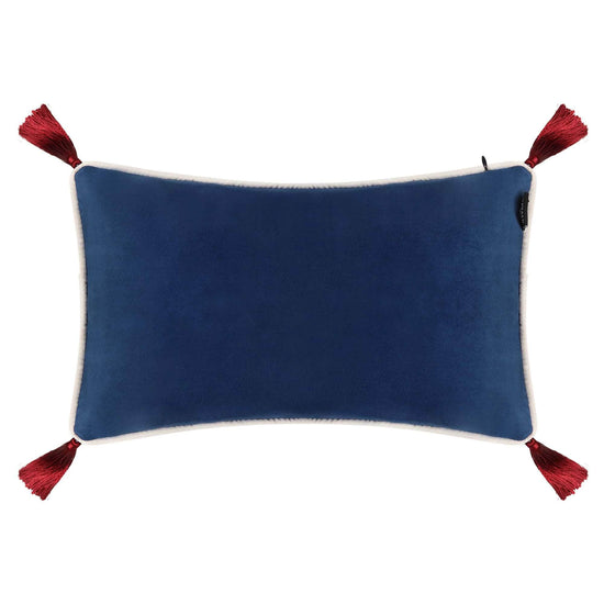Navy Blue Velvet Rectangular Cushion with Tassels