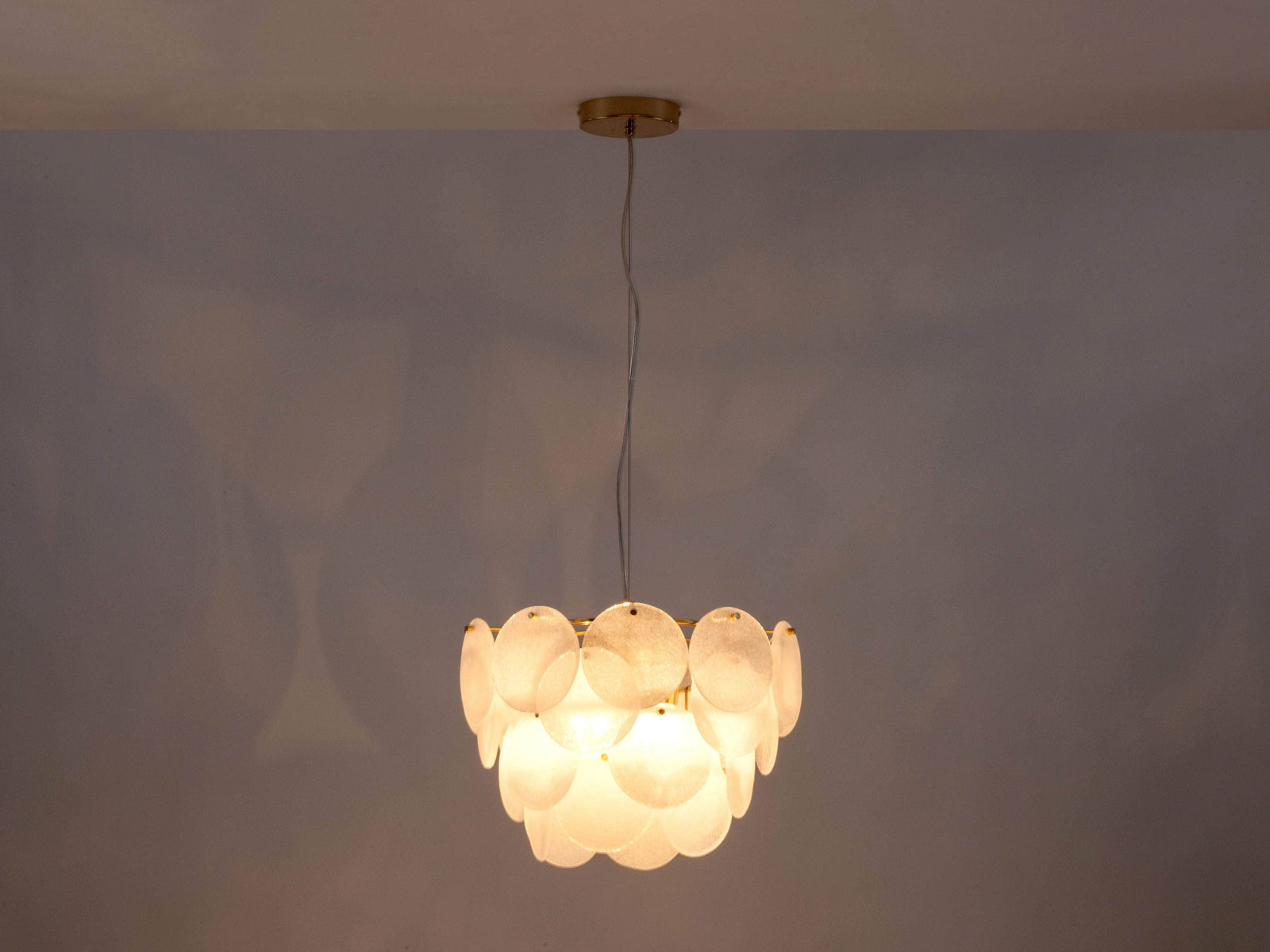 White glass disk chandelier ceiling light