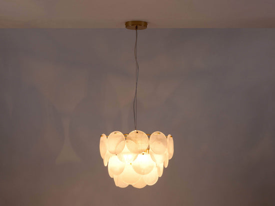 Load image into Gallery viewer, White glass disk chandelier ceiling light
