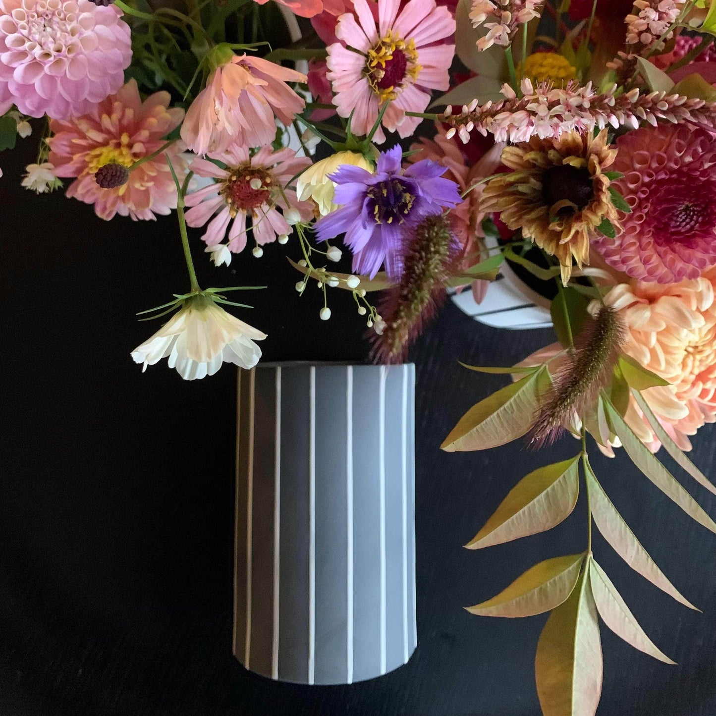 Wide Striped Vase Grey