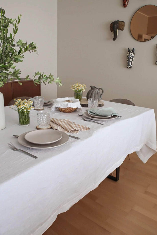 Hemstitch Linen/Cotton Tablecloth, White