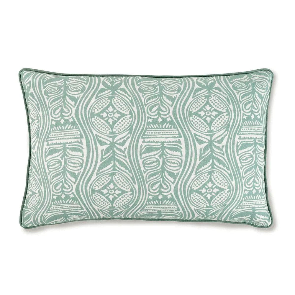 Dacha Print Cushion in Teal with Venetian Linen Velvet in Midnight Blue