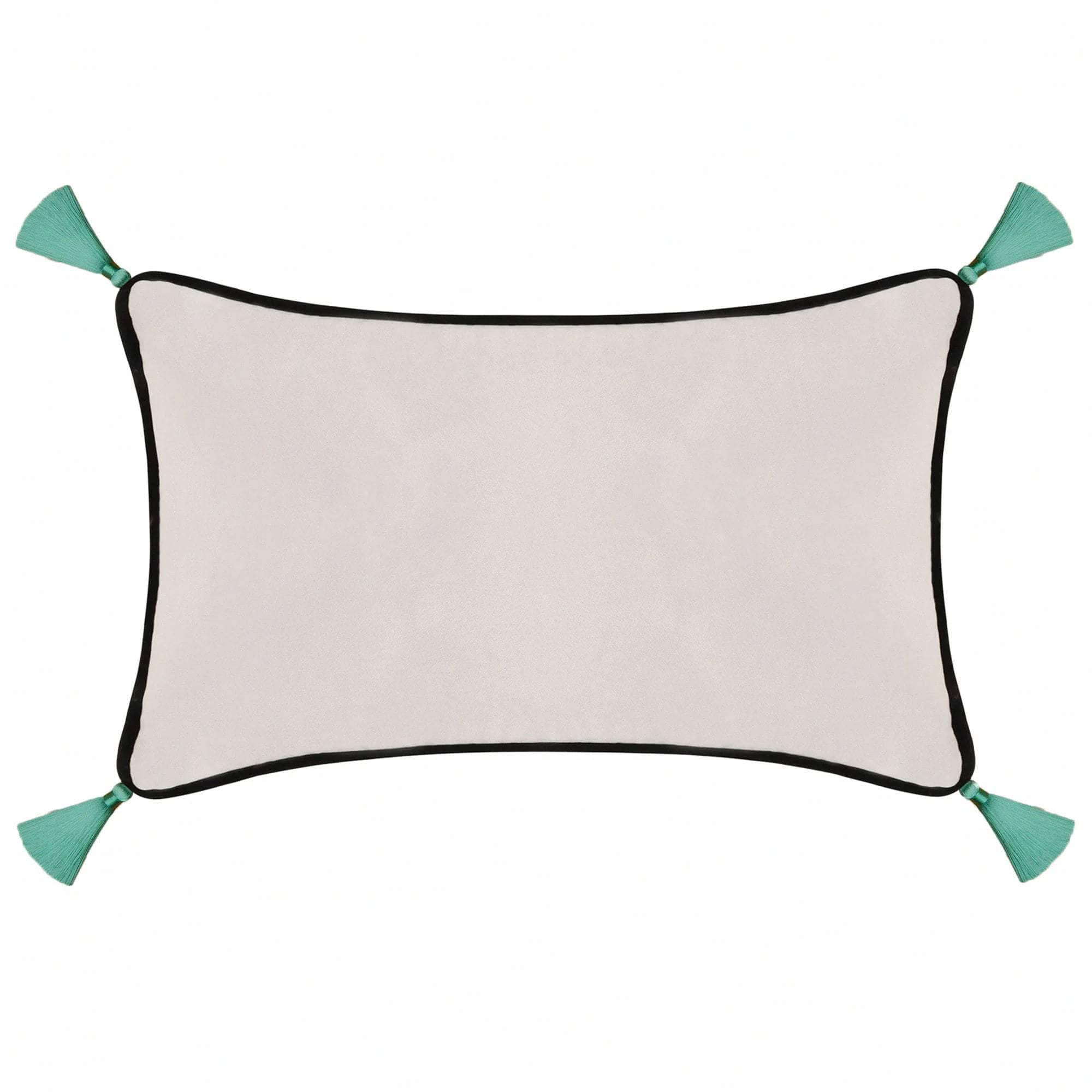 Light Grey Velvet Rectangular Cushion with Tassels