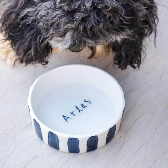 Load image into Gallery viewer, Black and White Striped Pet Bowl
