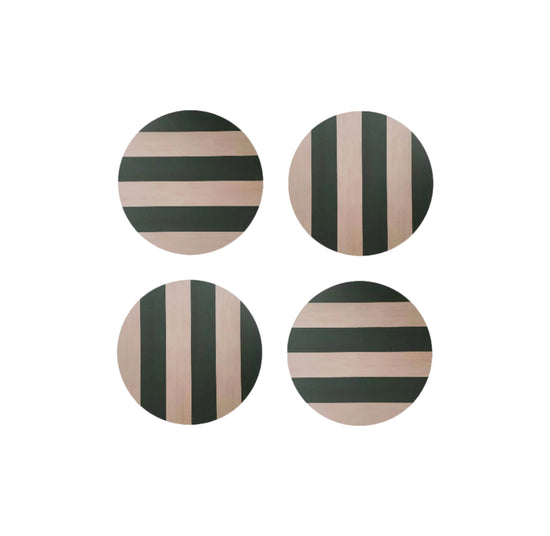 Set of 4 Forest Green  Stripe Coasters