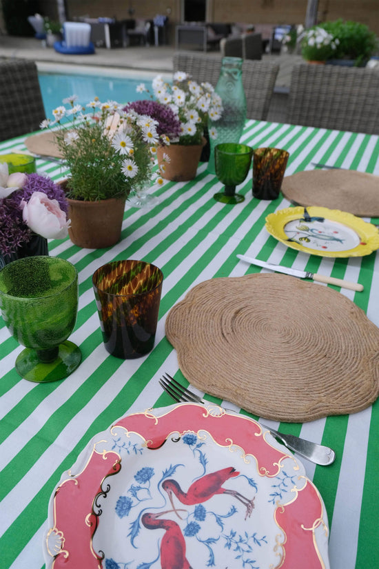 Green and White Broadway Stripe Tablecloth 100% cotton